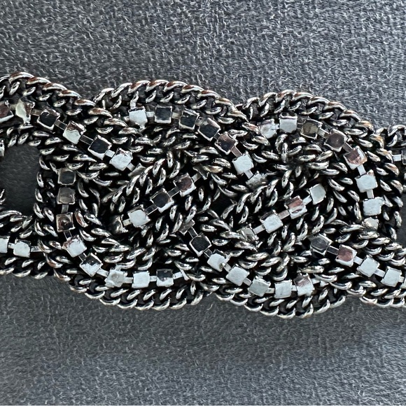 STELLA & DOT PETRA Silver Toned Woven Chains Crystal Rhinestones Chunky … - Picture 4 of 6